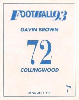 1993 Select AFL Stickers #72 Gavin Brown Back
